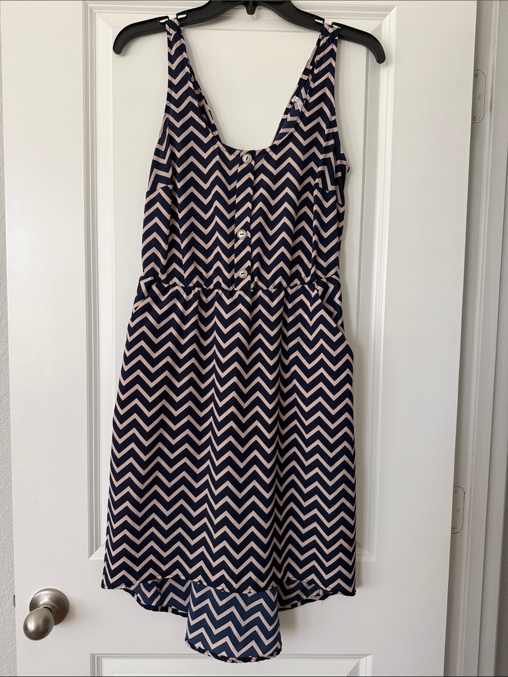 Peppermint Navy and Cream Chevron High-Low Dress